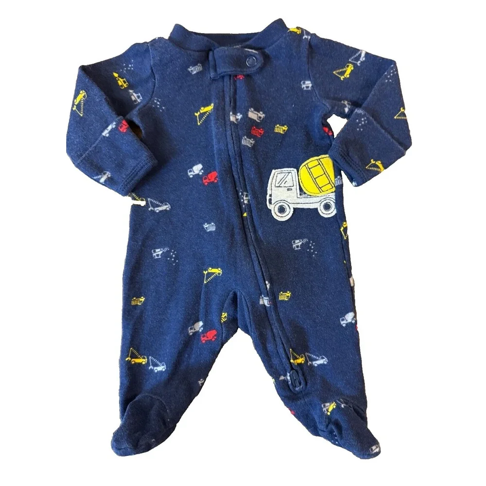 Carters Sleeper Boy Preemie Outfit Romper Truck Cement Mixer Construction